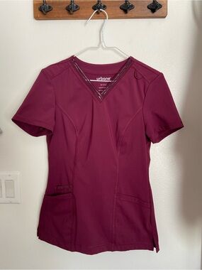 Urbane Short-Sleeve V-Neck Scrub Top in Burgundy